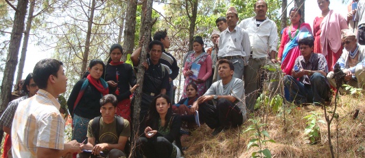 Explaining forest carbon measurement to locals of Charnawati watershed